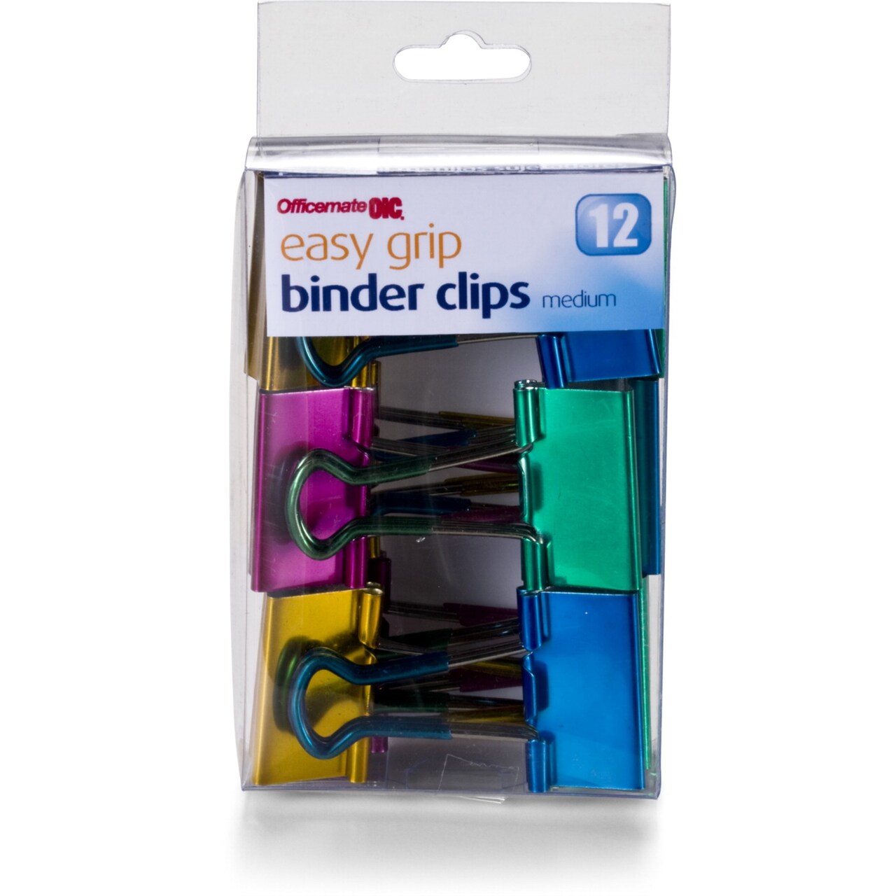Officemate Easy Grip Binder Clips, Metallic, Medium, Pack of 12